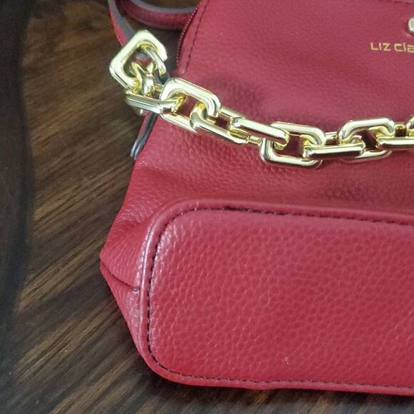 VINTAGE LIZ CLAIBORNE CROSSBODY FAUX LEATHER HANDBAG WITH GOLD CHAIN - Picture 5 of 7